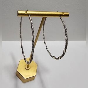 Modern Minimalist Textured Stationary Silver Hoop Earrings